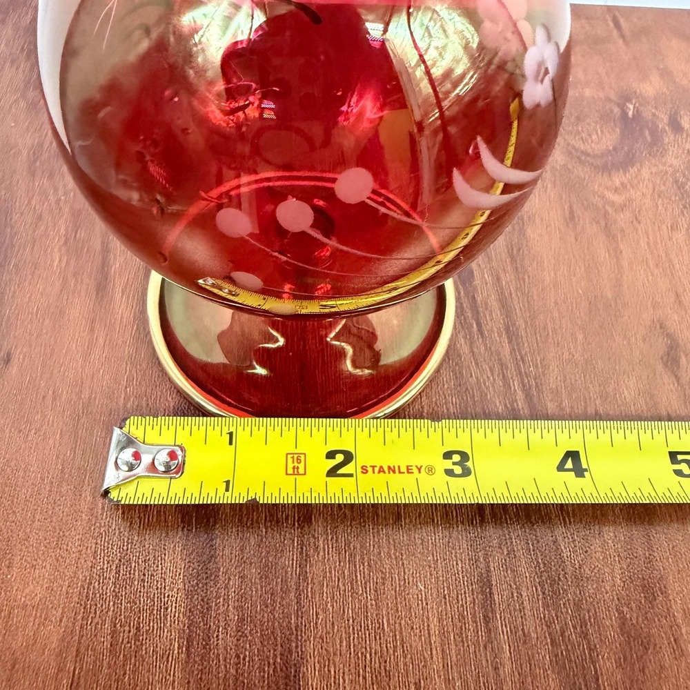 Hand Blown Egyptian Art Glass Perfume Bottle Cranberry Red Gold 12 Inch VTG 90s - Picture 13 of 13